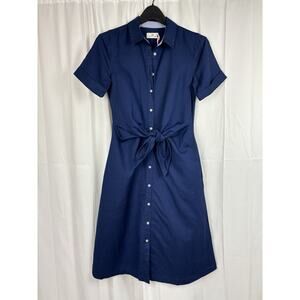 NWT Vineyard Vines Women's Westerly Tie Front Button Up Linen Shirt Dress Navy 0
